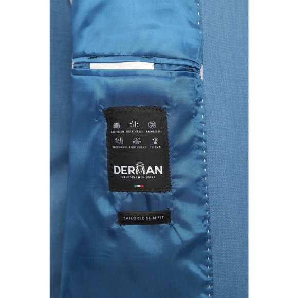 Derman Sky Blue Patterned Fabric Luxury Suit 3 Pieces - Picture 5 of 6